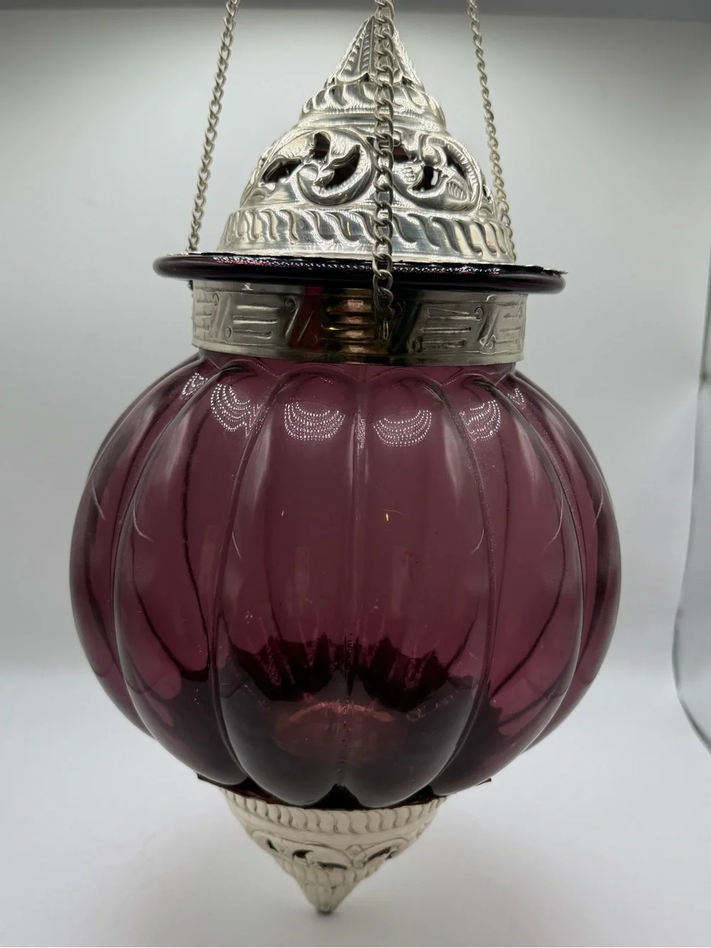 Vintage Moroccan Style Decorative Purple Glass Hanging Candle Lantern